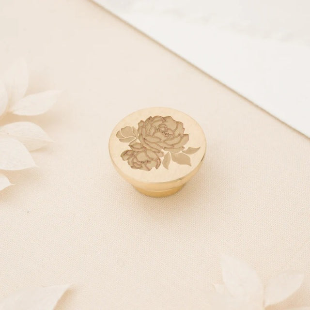 Artisaire/Sealing Stamp/Vintage Peonies 3D Wax Stamp - Classic Blonde Handle