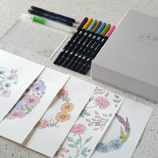 [Shiho Sakurai × Paper Tree] Botanical Coloring Kit - Brush Pen Type (with lesson video)