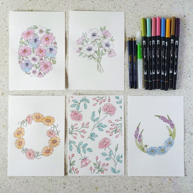 [Shiho Sakurai × Paper Tree] Botanical Coloring Kit - Brush Pen Type (with lesson video)