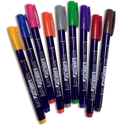 Tombow/Brush calligraphy/Tombow Fudenosuke color type, well-tailored, 9 colors in total