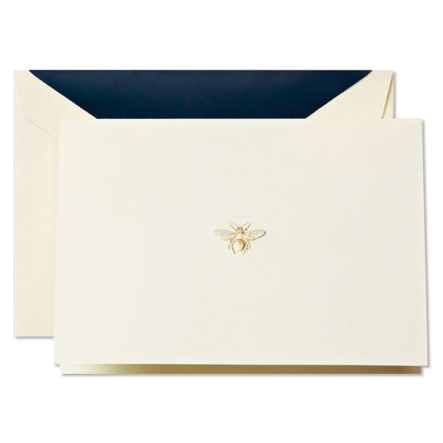 Crane/Box Card/Hard Engraved Bee Notes on Ecru Kid Finish Paper