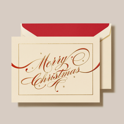 Crane/Box Card/Ribbon Flourish Merry Christmas Greeting Card