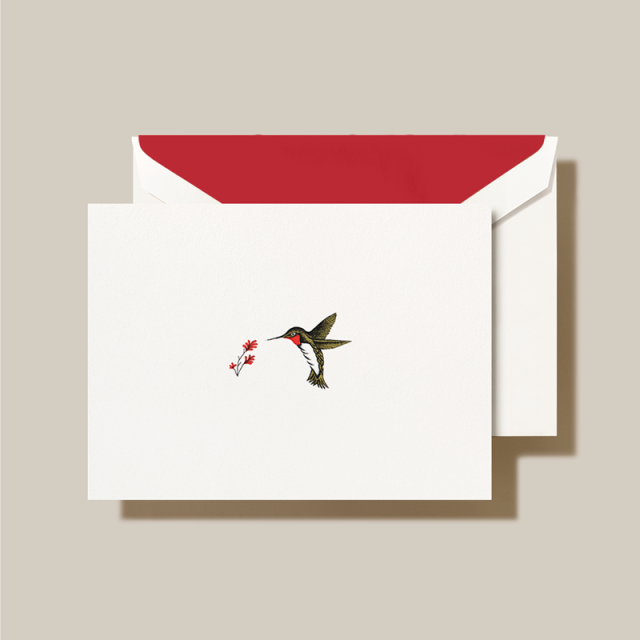 Crane/ボックスカード/Folded Pearl White/Humming Bird Red（10 Cards / 10 Red Lined Envelopes）