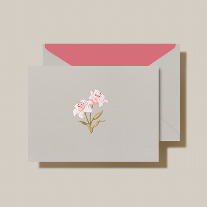 Crane/ボックスカード/Engraved Lily Note Light Gray Impress （10 Cards / 10 Lined Envelopes）