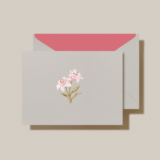 Crane/Box Card/Engraved Lily Note Light Gray Impress (10 Cards / 10 Lined Envelopes)