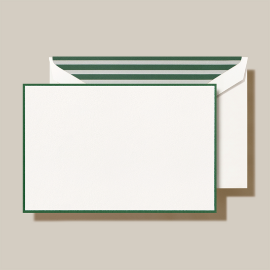 Crane/ボックスカード/Hunter Green Bordered Cards on Pearl White Kid Finish Paper (10 Cards / 10 Lined Envelopes）