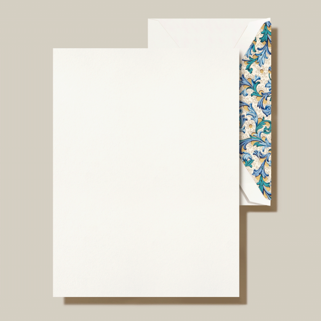 Crane/ボックスカード/Half Sheets on Pearl White Kid Finish Paper with Blue Florentine Lined Envelopes (20 sheets / 20 lined envelopes)