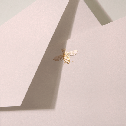 Crane/Box Card/Hand Engraved Bee Card on Light Pink Smooth (10 cards / 10 lined envelopes)