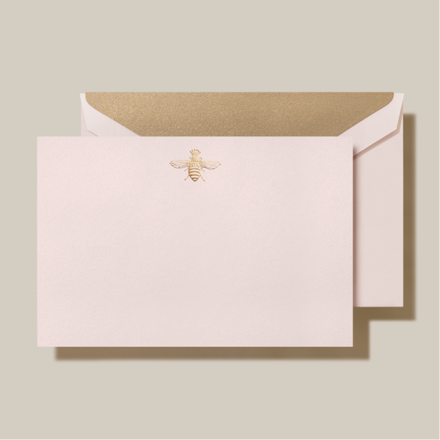 Crane/ボックスカード/Hand Engraved Bee Card on Light Pink Smooth (10 cards / 10 lined envelopes)