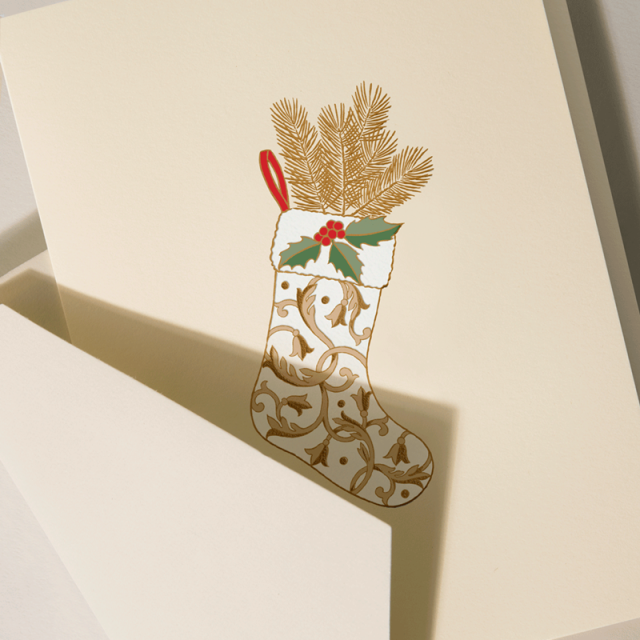 Crane/Box Card/Regal Stocking Holiday Greeting Card