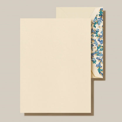 Crane/ボックスカード/Half Sheets on Ecru White Kid Finish Paper with Blue Florentine Lined Envelopes (20 sheets / 20 lined envelopes)