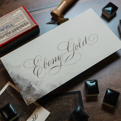 The Creative Kinds/Calligraphy Ink/Single Half Pan Shimmer - Ebony Gold