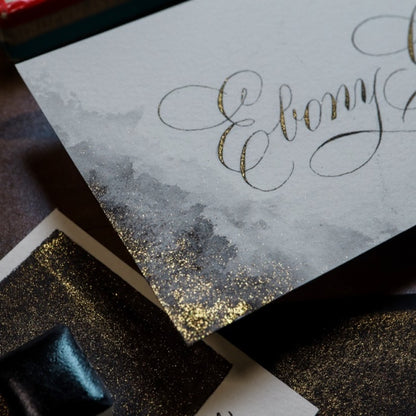 The Creative Kinds/Calligraphy Ink/Single Half Pan Shimmer - Ebony Gold