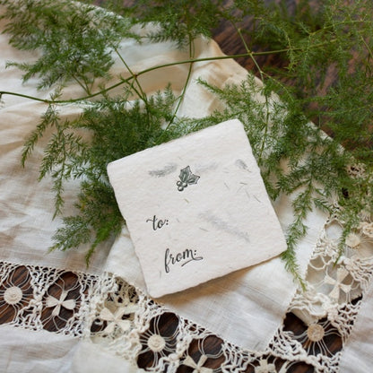 OBLATION/Mini Card/Petite Holly Fern Handmade Paper Letterpress Tag