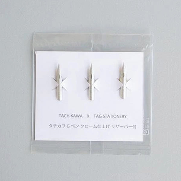 Tag Stationery/Calligraphy Nib/Tachikawa G Pen Chrome Finish with Reservoir Set of 3