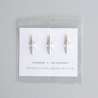 Tag Stationery/Calligraphy Nib/Tachikawa G Pen Chrome Finish with Reservoir Set of 3