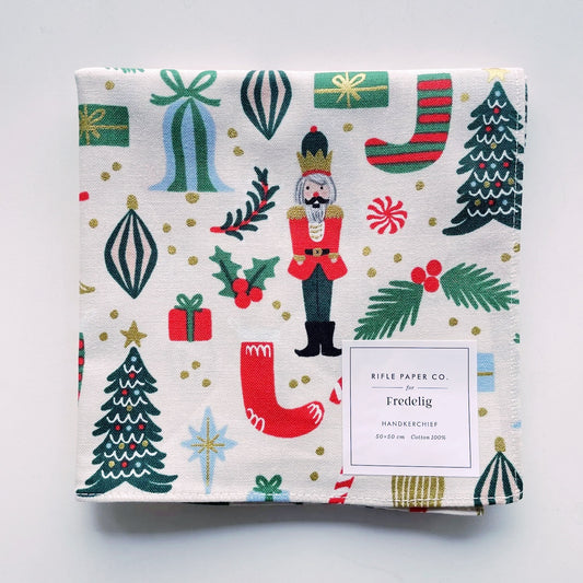 Rifle Paper/ハンカチ/HOLIDAY CLASSICS Handkerchief Cloth - Christmas Hall Cream