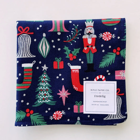 Rifle Paper/ハンカチ/HOLIDAY CLASSICS Handkerchief Cloth - Christmas Hall Navy